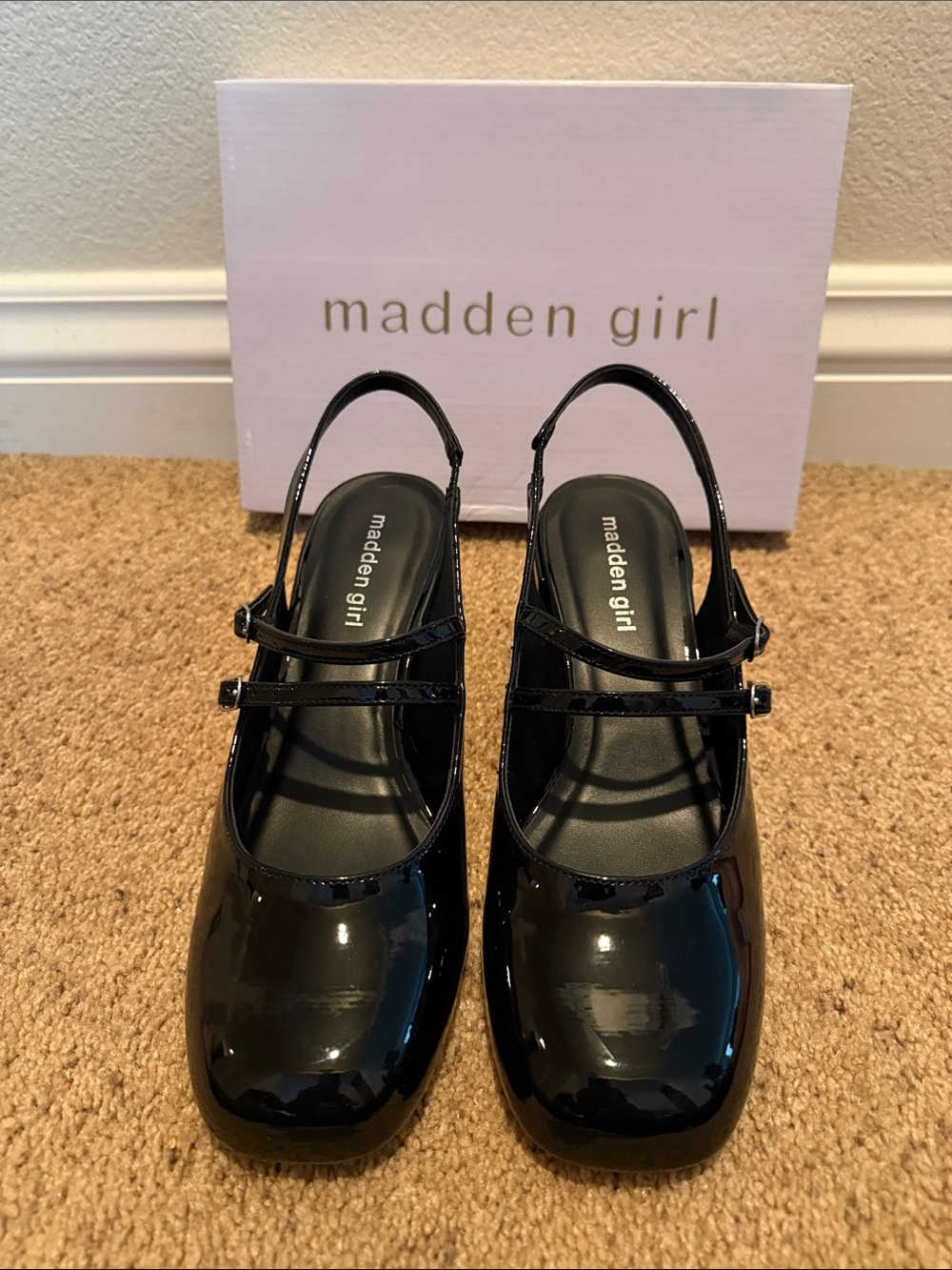 Madden Girl Black Patent Double-Strap Slingback Pumps